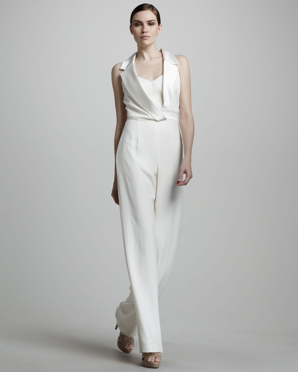 Theia Sleeveless Silk Jumpsuit in White | Lyst