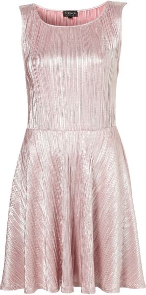 Topshop Metallic Pleat Tunic Dress in Pink | Lyst