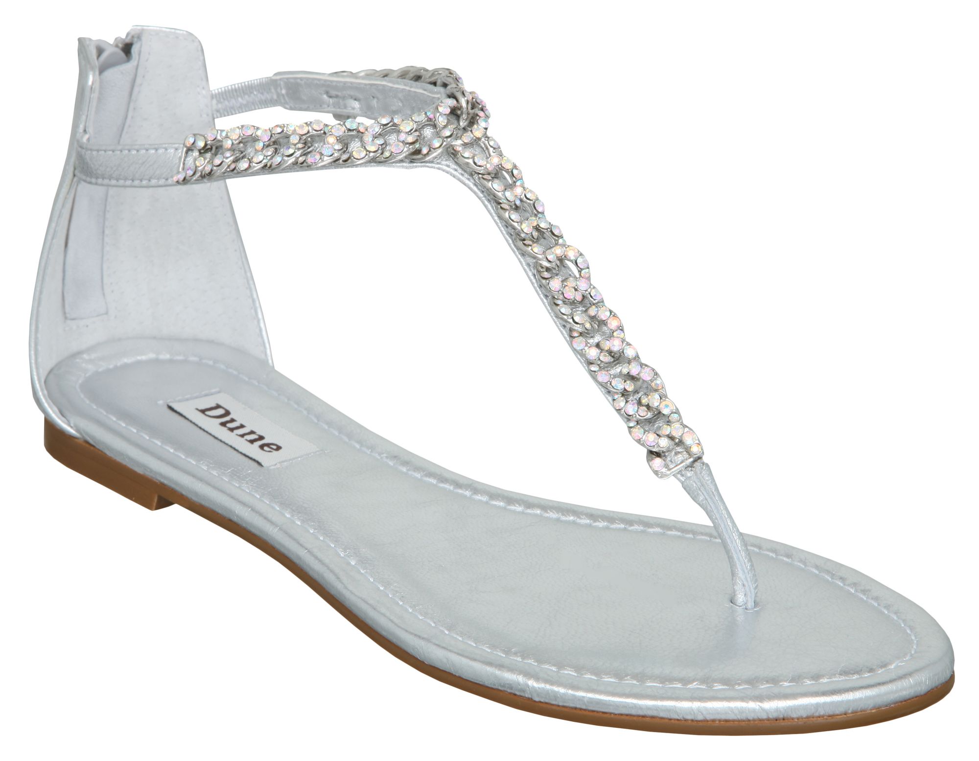Dune Killer D Diamante Chain Flat Sandals in Silver | Lyst