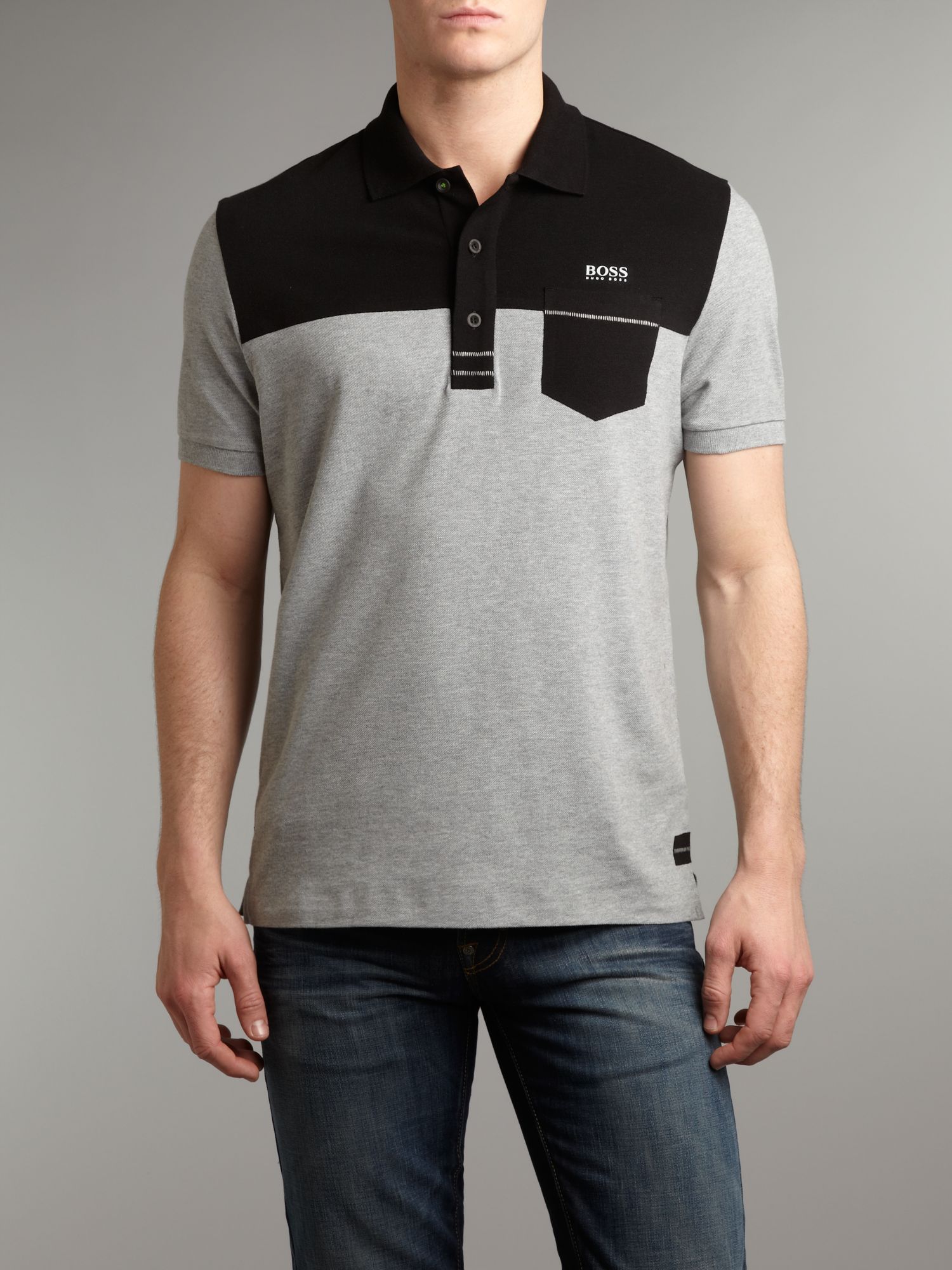 Boss Two Toned Pocket Polo Shirt in Black for Men | Lyst