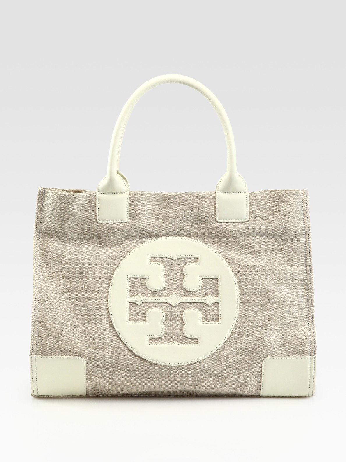 Tory Burch Ella Metallic Canvas Leather Tote Bag in Beige | Lyst