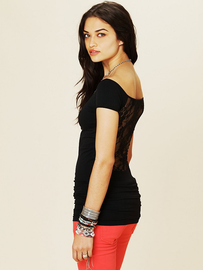 Lyst Free People Off The Shoulder Lace Top in Black