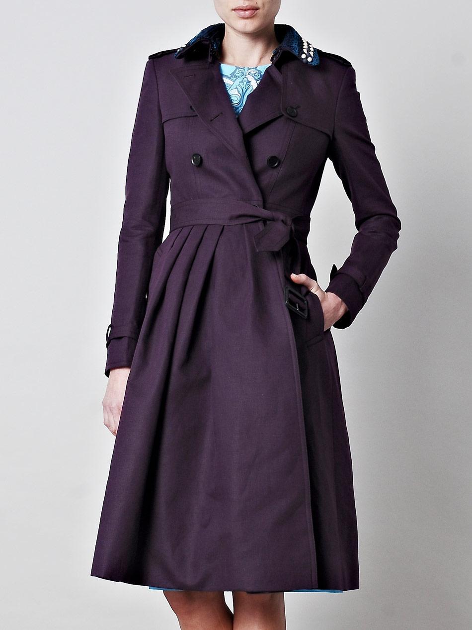 Burberry Prorsum Full Skirted Trench Coat in Purple | Lyst