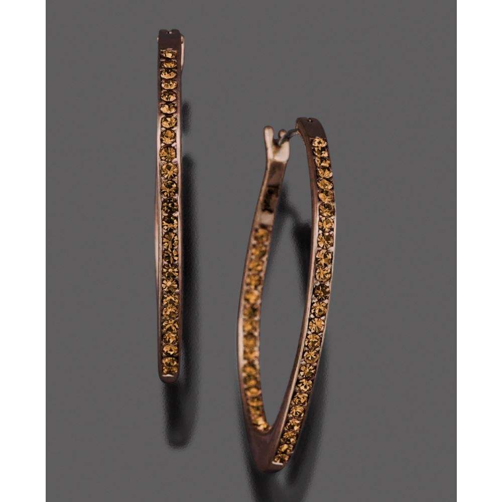 Lyst Fossil Brown Crystal Hoop Earrings In Gallery