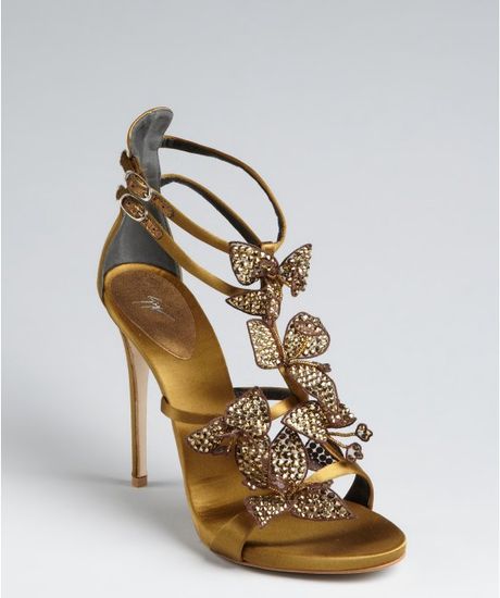 Giuseppe Zanotti Bronze Satin Alien Jeweled Flower Sandals in Gold ...