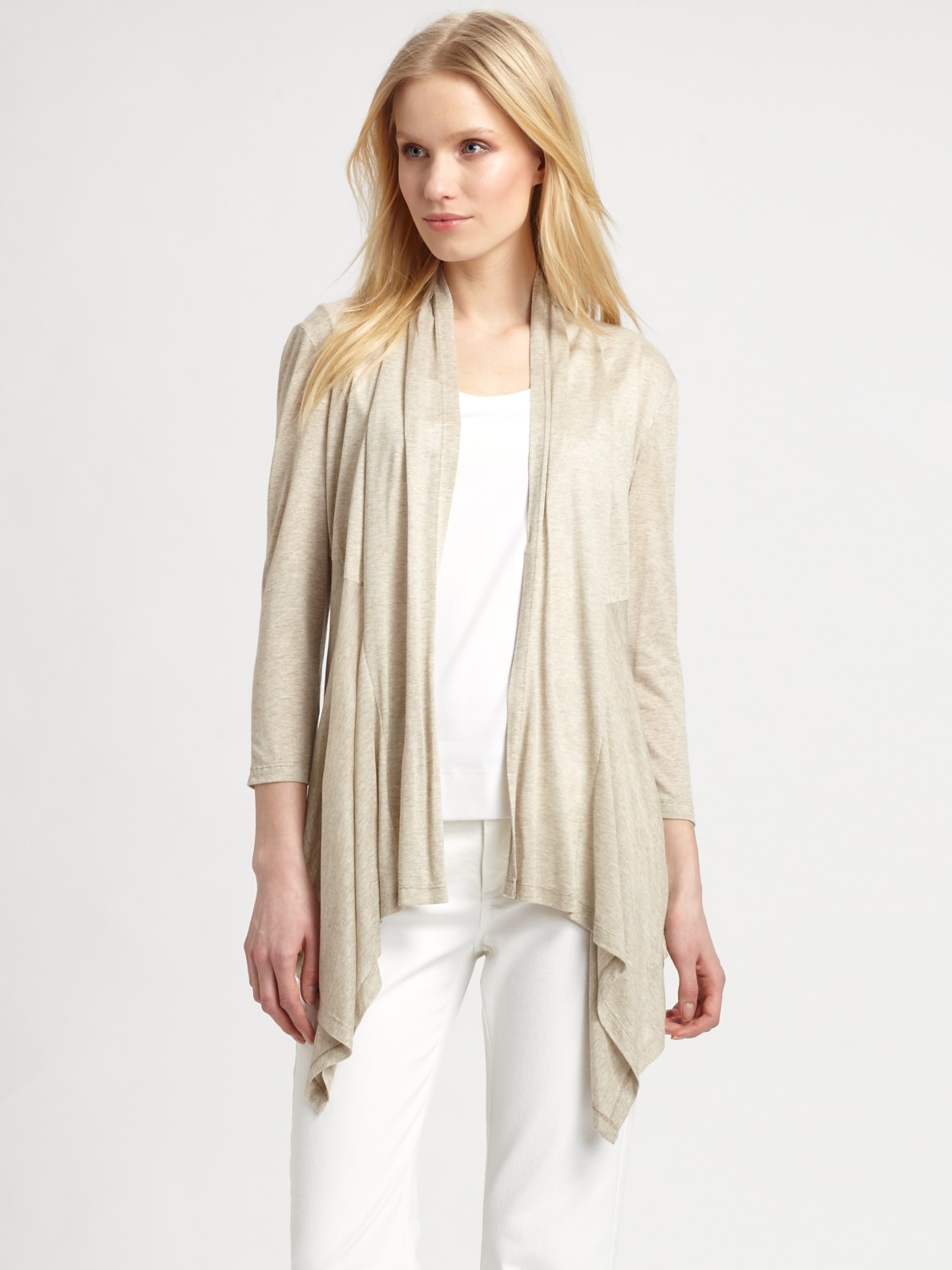 Lyst - Lafayette 148 New York Openfront Cascade Cardigan in Natural