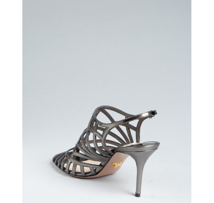 Prada Anthracite Leather Strappy Sandals in Gray (anthracite) | Lyst  