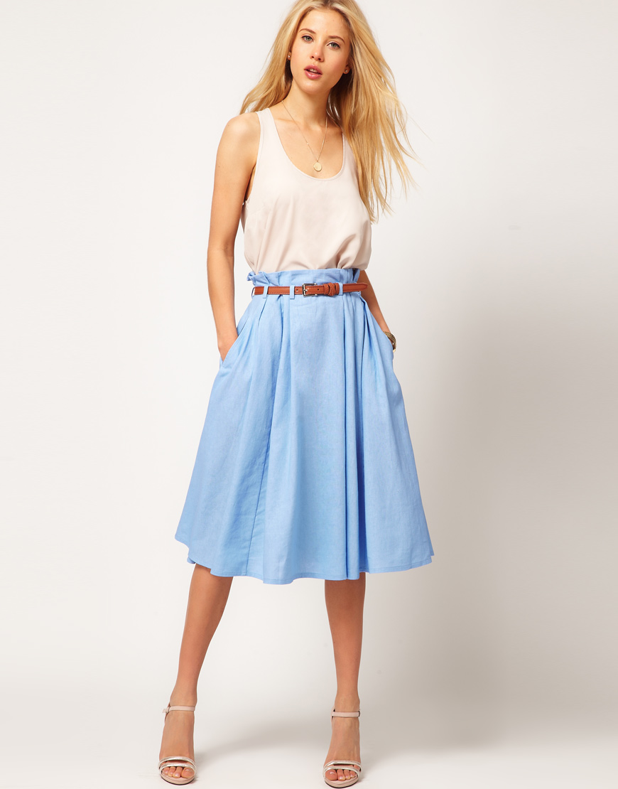 ASOS Collection Asos Linen Midi Skirt with in | Lyst