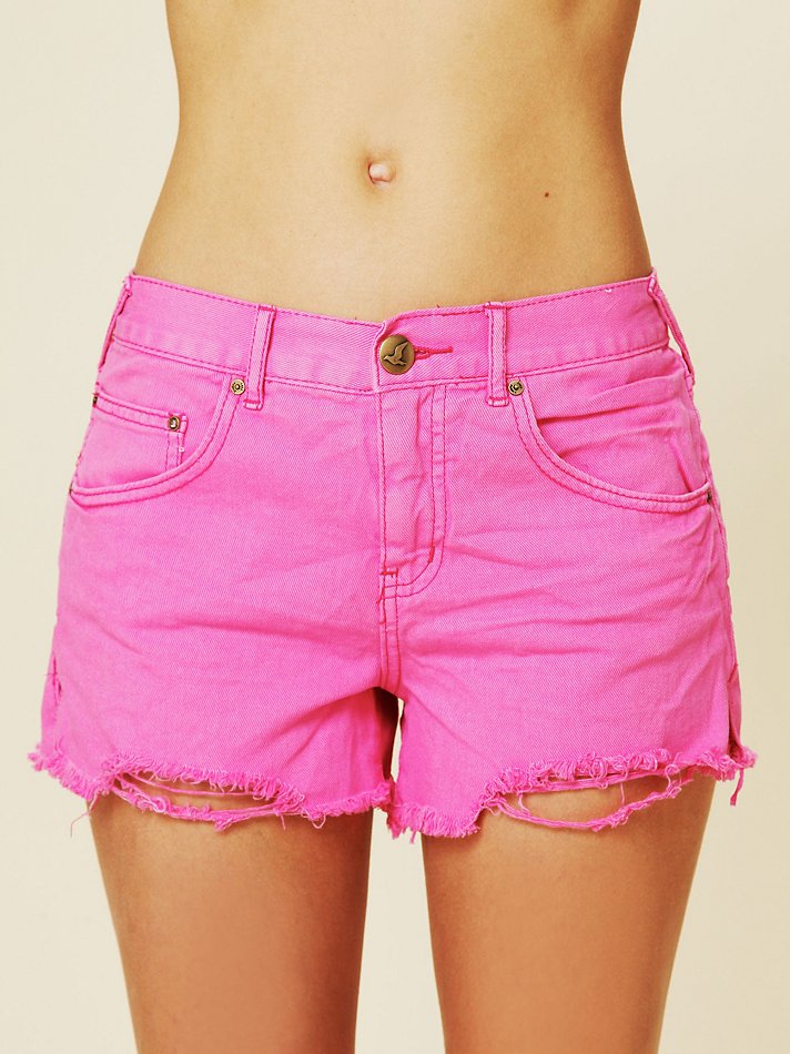 Free People Colored Denim Cutoff Shorts in Pink - Lyst