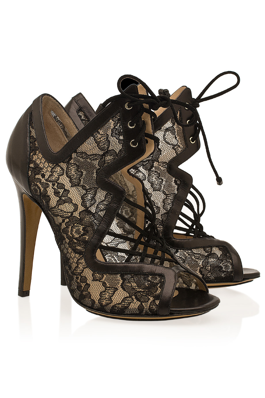 Nicholas kirkwood Lace & Suede Cage Ankle Boots in Black | Lyst