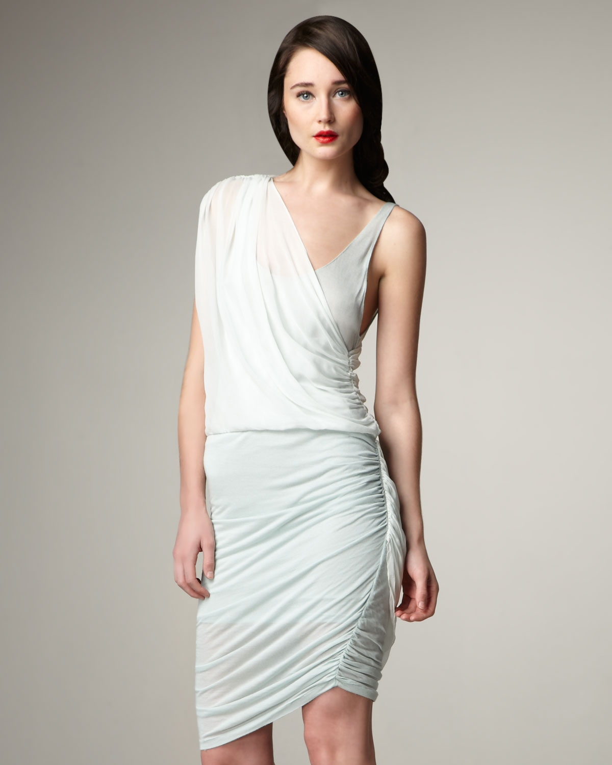 pale blue one shoulder dress