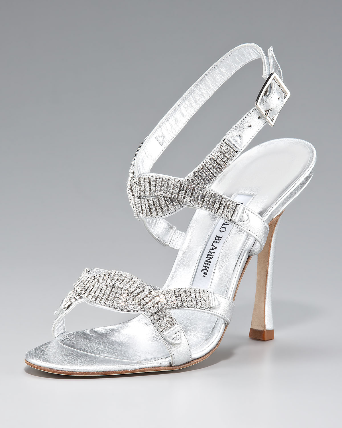 Lyst - Manolo Blahnik Crystal Ankle-strap Sandal in Metallic