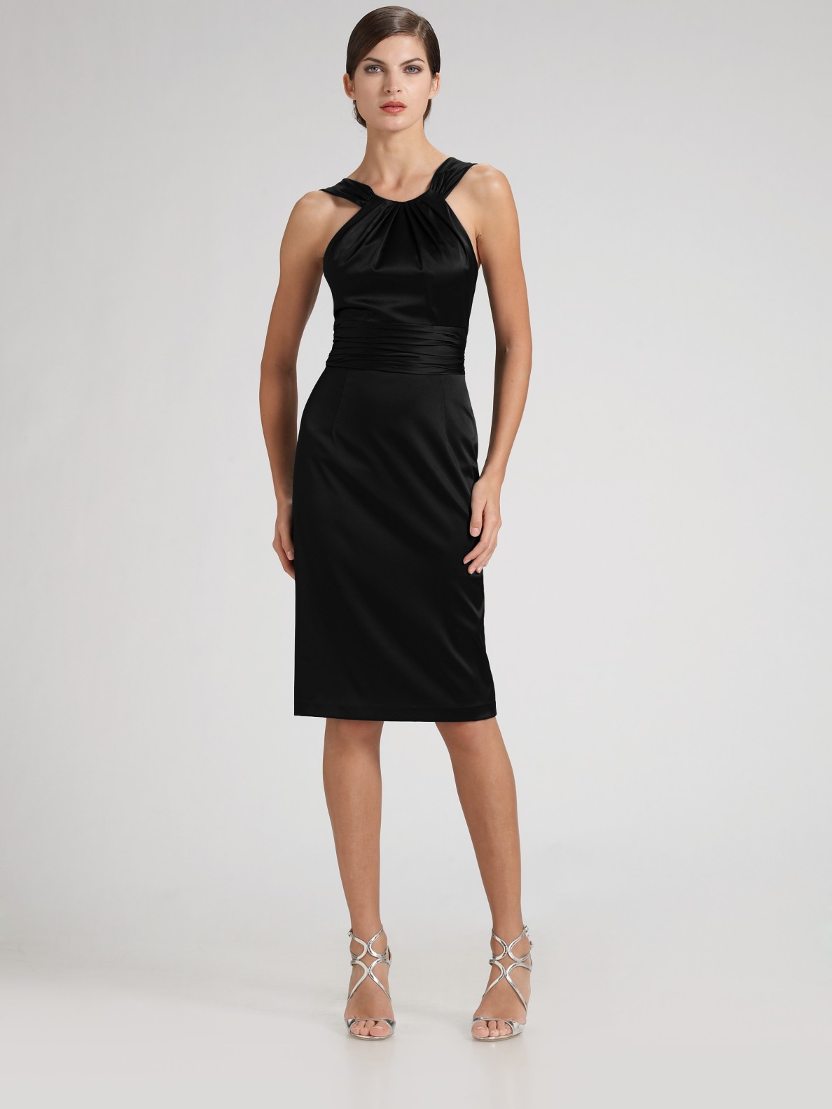 David Meister Stretch Satin Cocktail Dress in Black Lyst