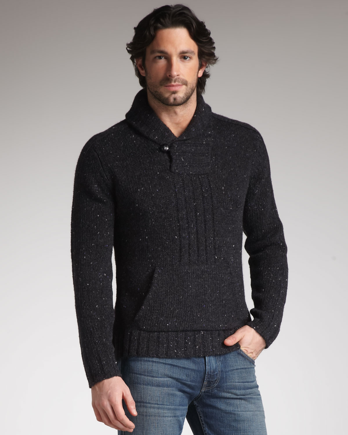 7 For All Mankind Shawl-collar Sweater in Black for Men - Lyst