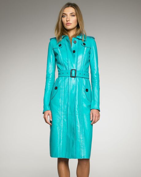 Burberry Prorsum Bonded Leather Trenchcoat in Blue (turquoise) | Lyst