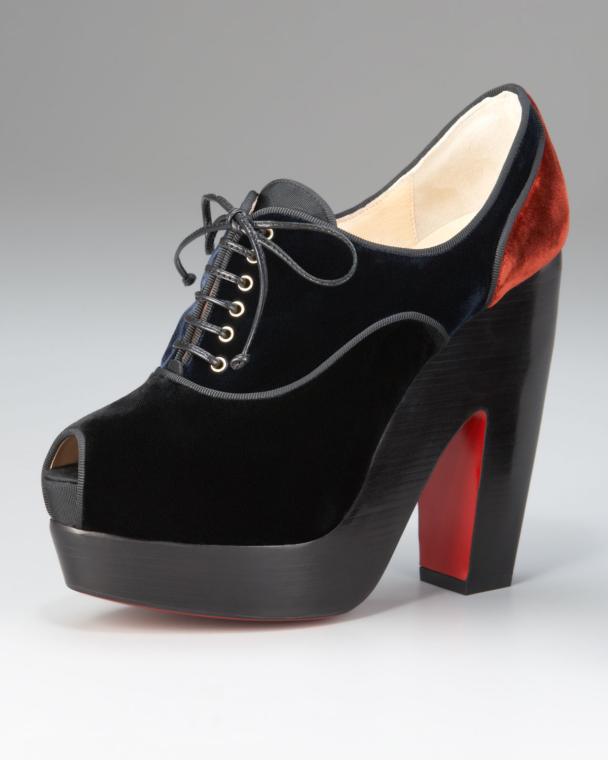 Christian louboutin Enclume Laceup Velvet Platform Bootie in Black ...  
