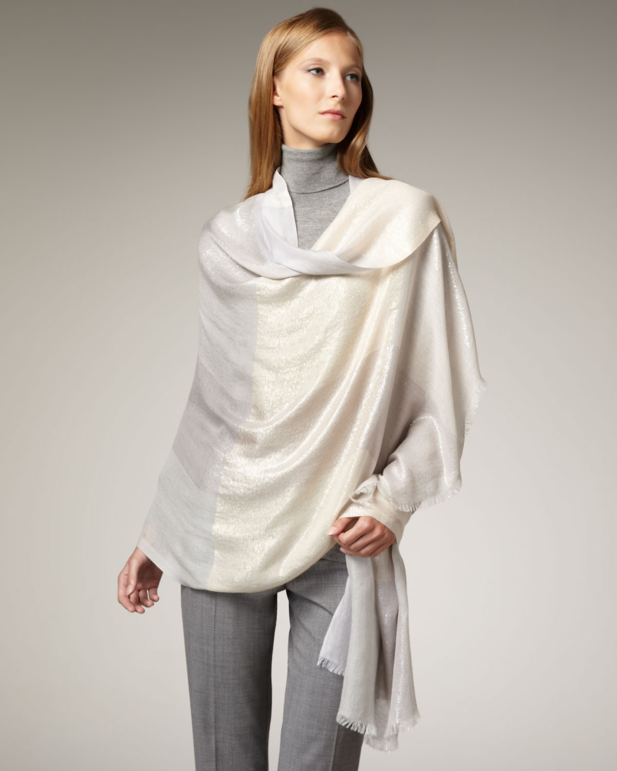 Loro Piana Cashmere Madras Night Shimmer Stole Pearl in Natural - Lyst