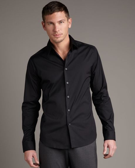 Theory Stretch-Cotton Shirt in Black for Men | Lyst