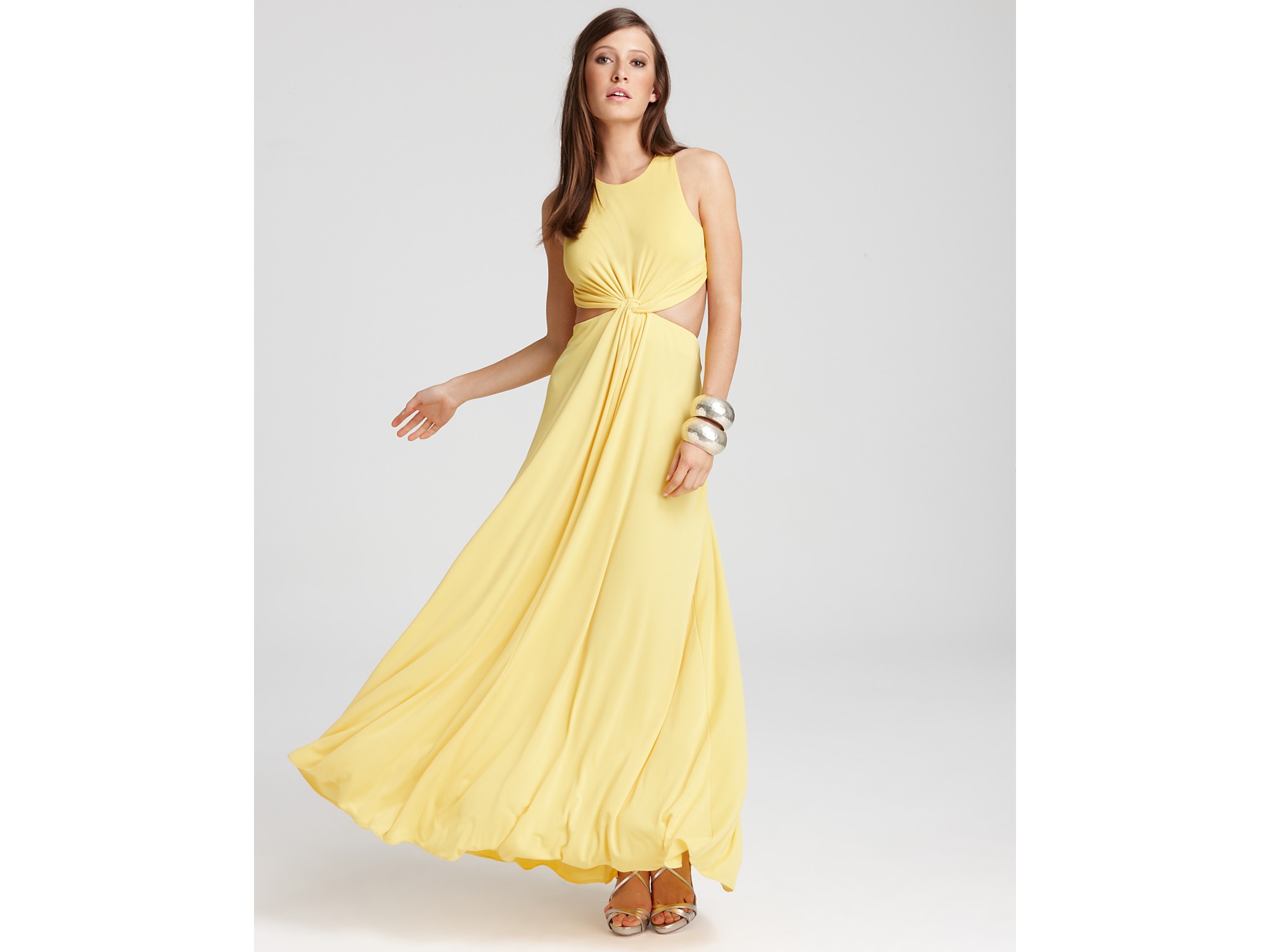 Lyst Bcbgmaxazria Gown Cutout Waist And Back In Yellow Gallery
