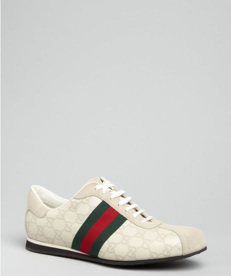 Gucci Ivory Guccissima Web Stripe Sneakers in White for Men (ivory) | Lyst