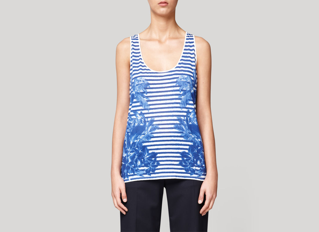 Stella McCartney White Blue Stripe Print Wifebeater Vest Lyst