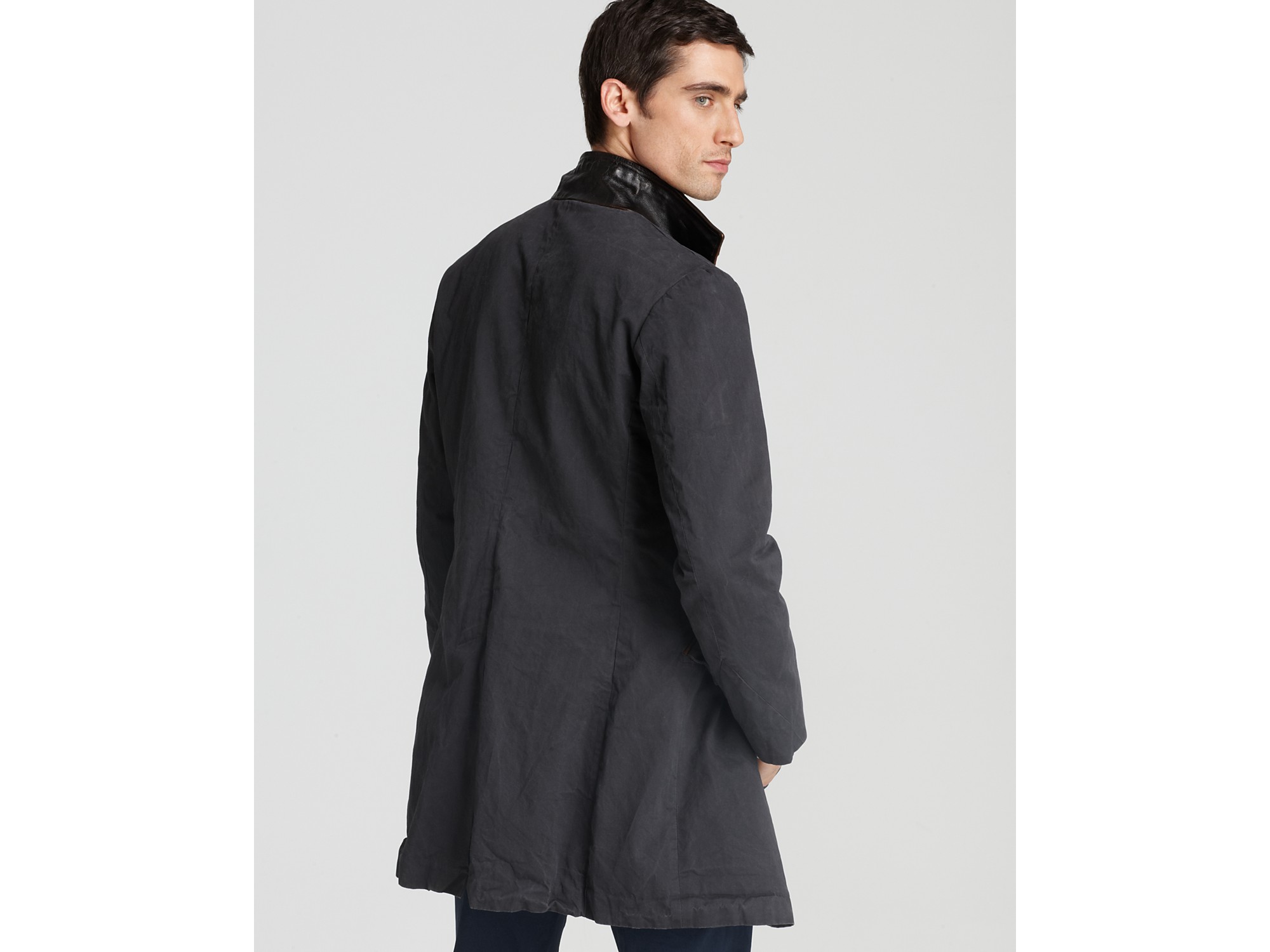 Billy Reid Leather Trim Walking Coat in Gray for Men | Lyst
