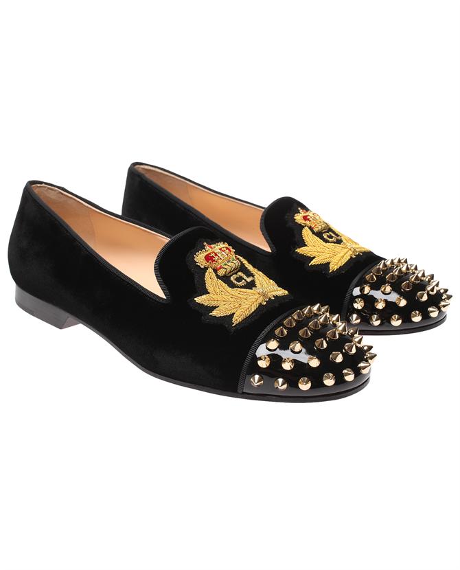 Christian louboutin Harvanana Spiked Velvet Dress Slippers in ...  