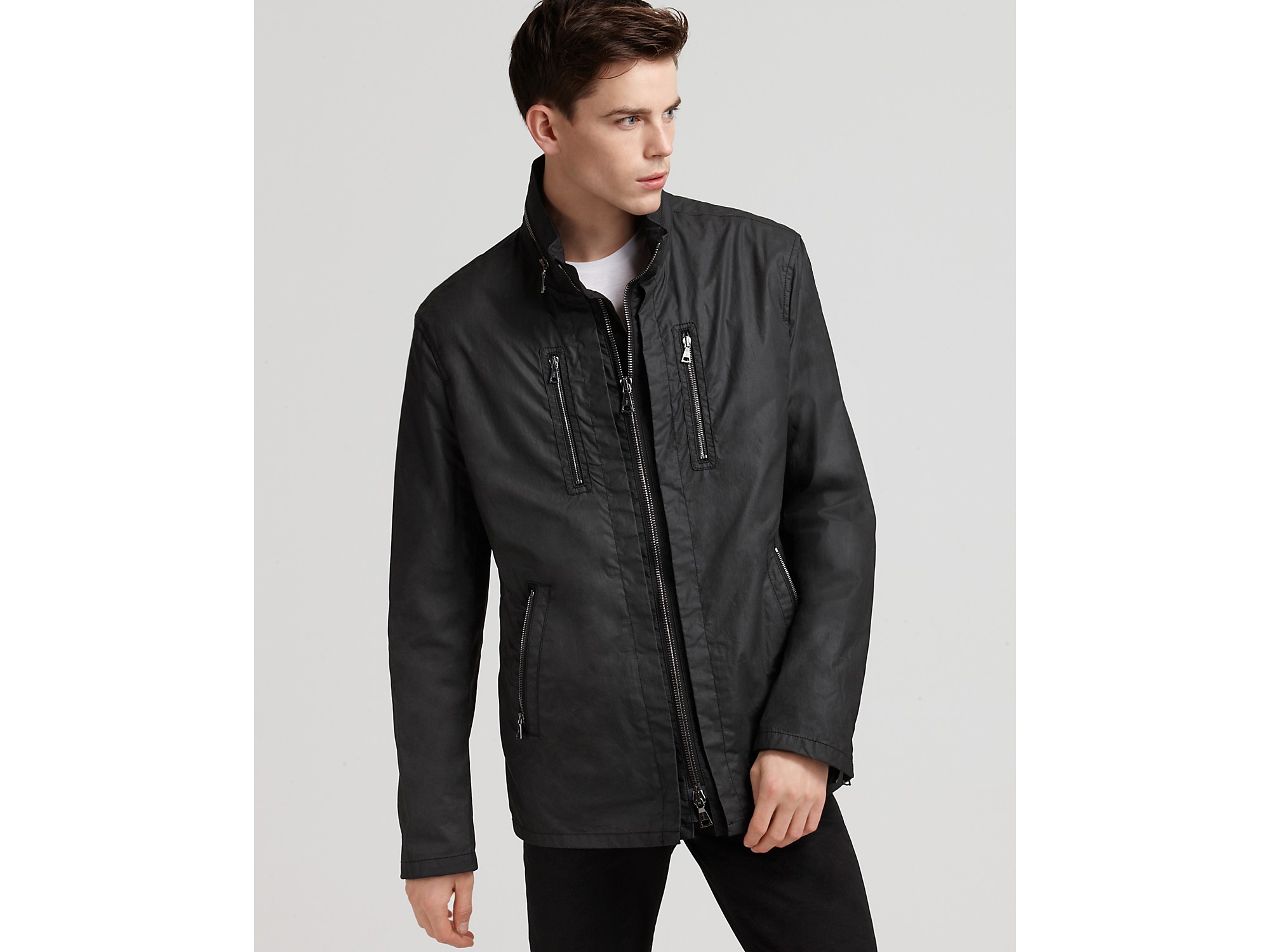 Lyst - John Varvatos Coated Cotton Zip Front Jacket in Black for Men