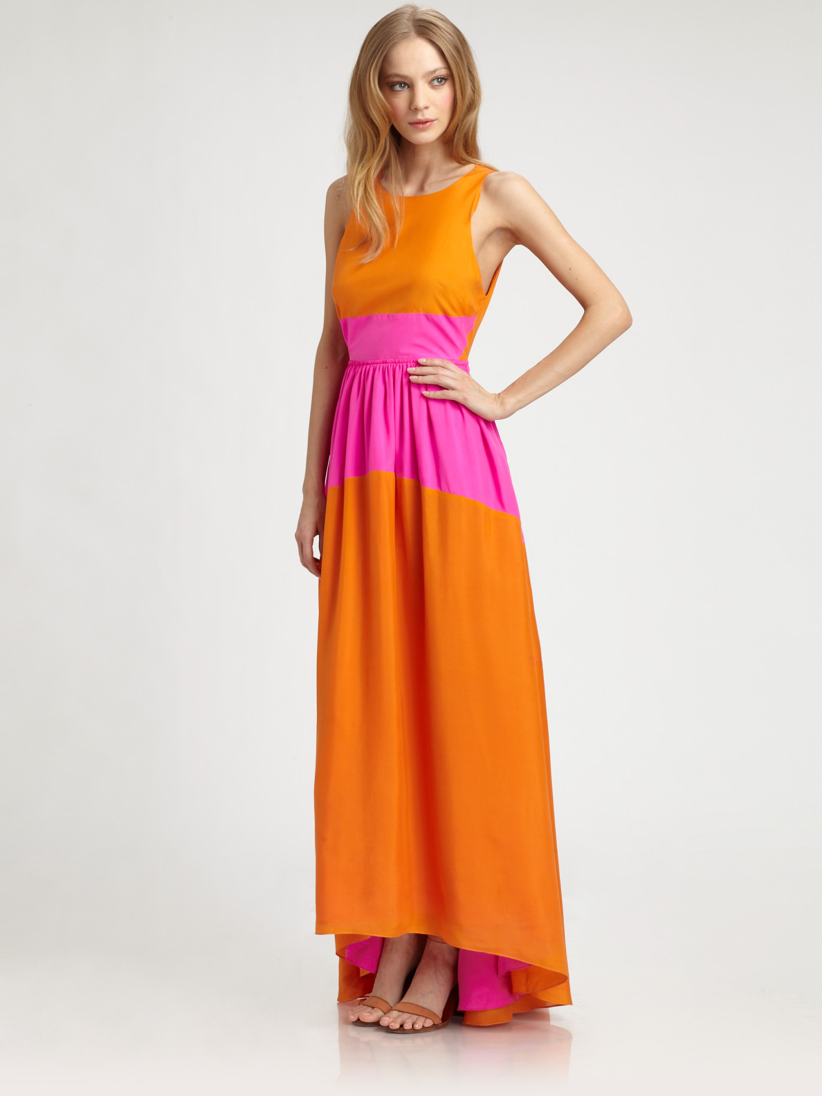pink and orange maxi dress