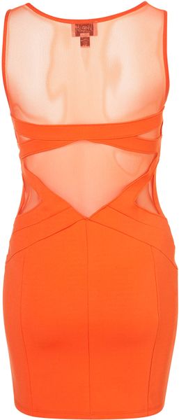 Topshop Mesh Structured Bodycon Dress By Dress Up Topshop in Red (coral ...