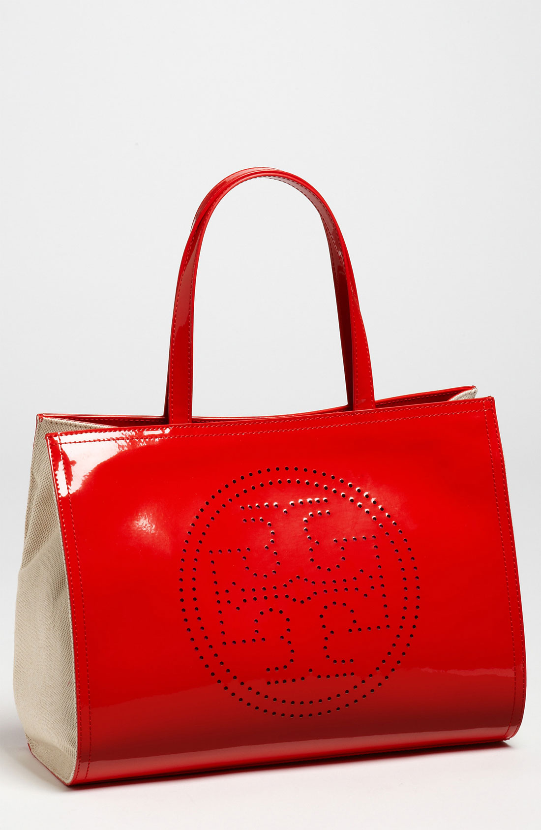Tory Burch Small Perforated Logo Tote in Red (tory red) Lyst