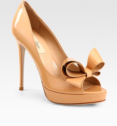 Valentino Platform Couture Bow Patent Pumps in Brown (tan) | Lyst