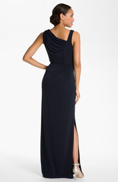 Calvin Klein Asymmetric Jersey Gown in Blue (navy) | Lyst