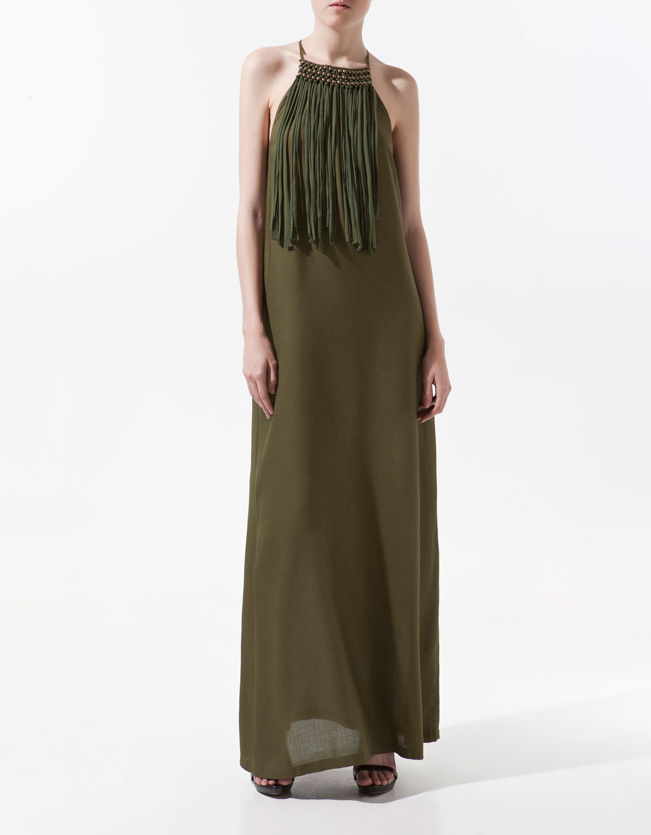 Zara Long Dress with Appliqué On The Collar in Natural | Lyst