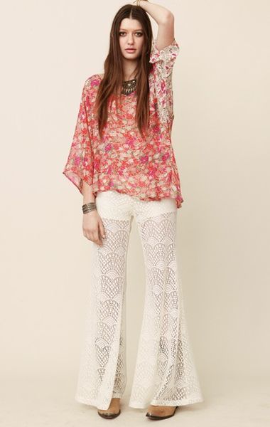 Blu Moon Lace Bell Bottom Pant in White (natural) | Lyst