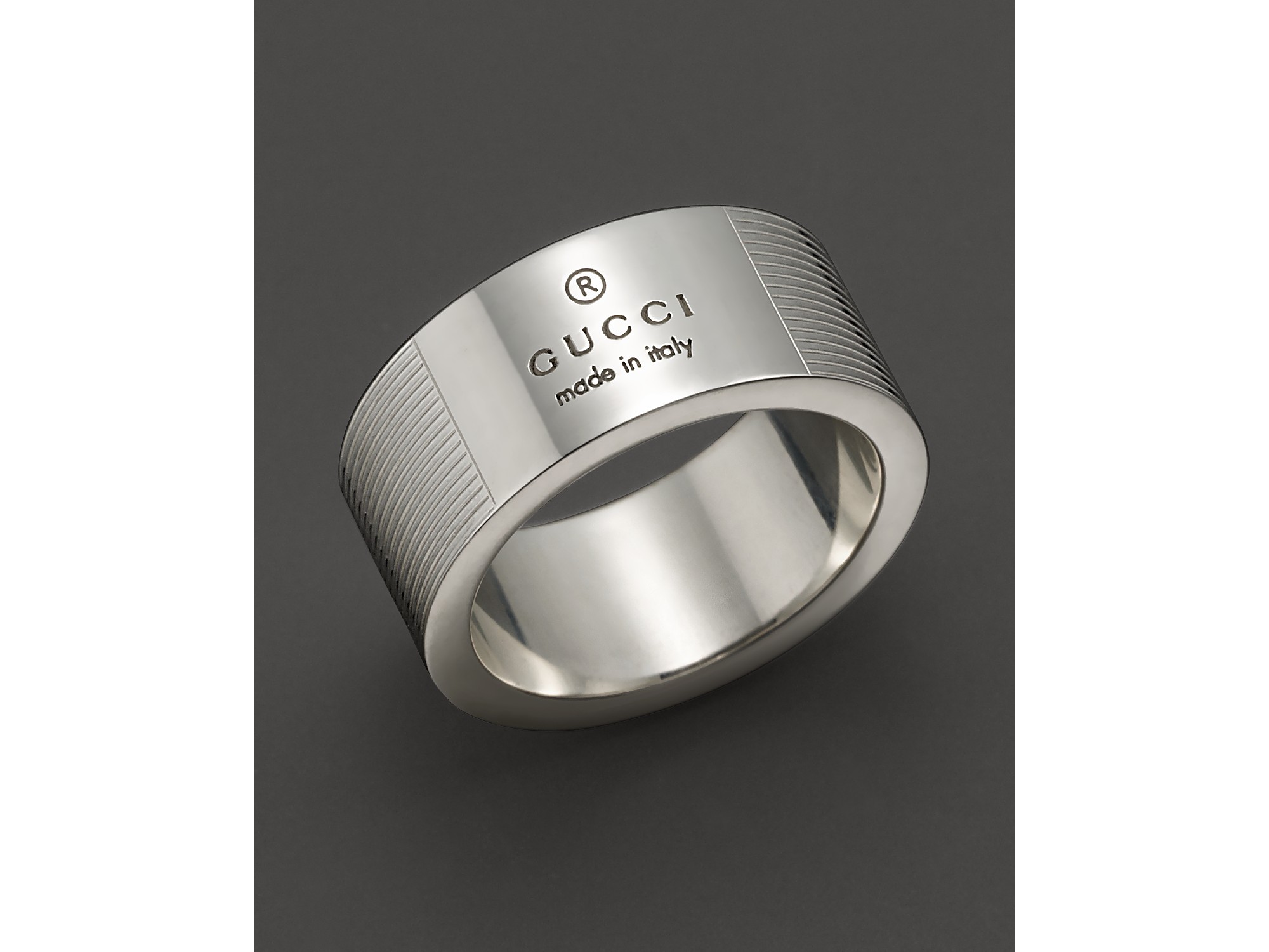 Gucci Sterling Silver Trademark Stripes Ring in Gray - Lyst