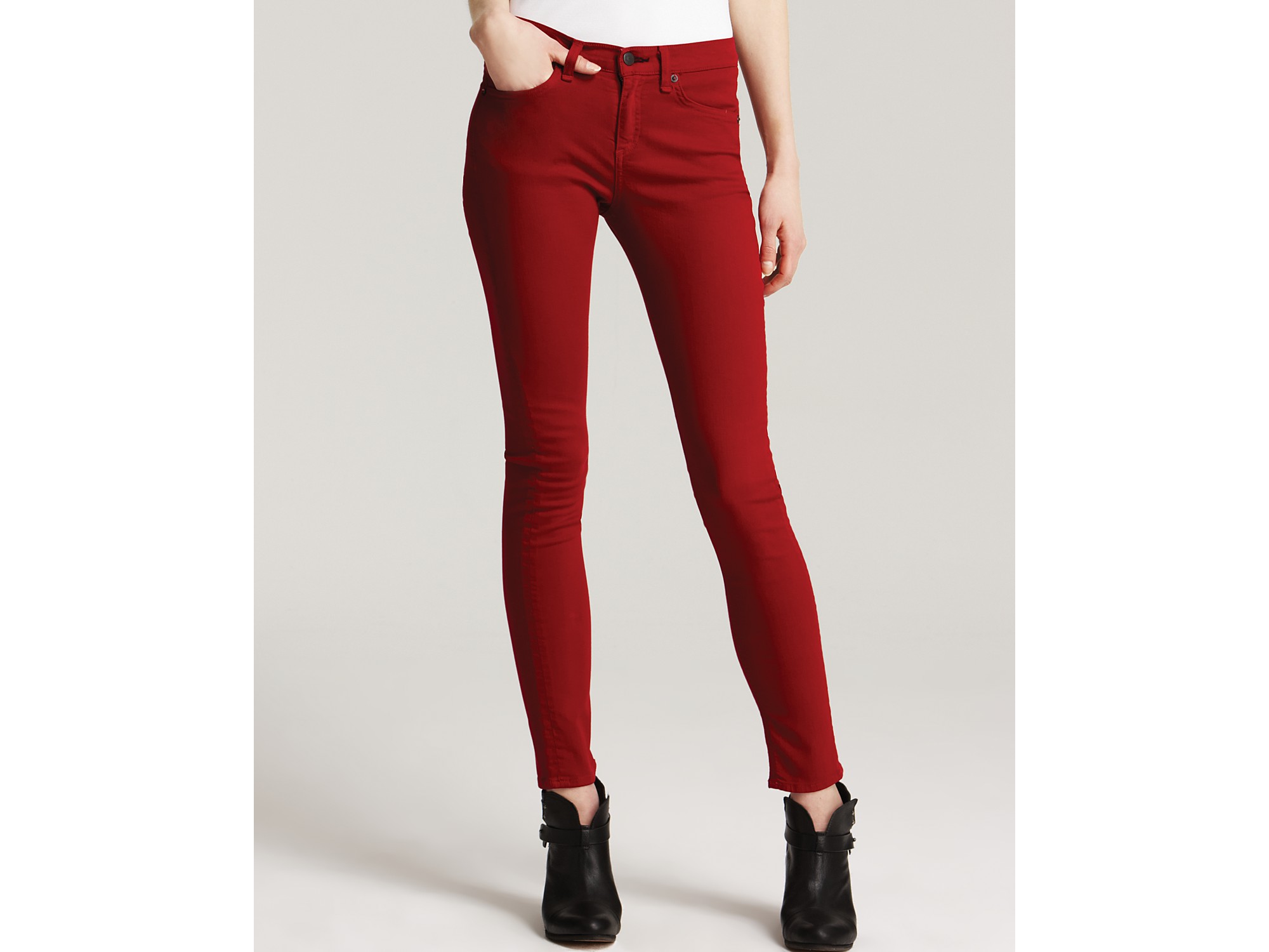 high rise red jeans