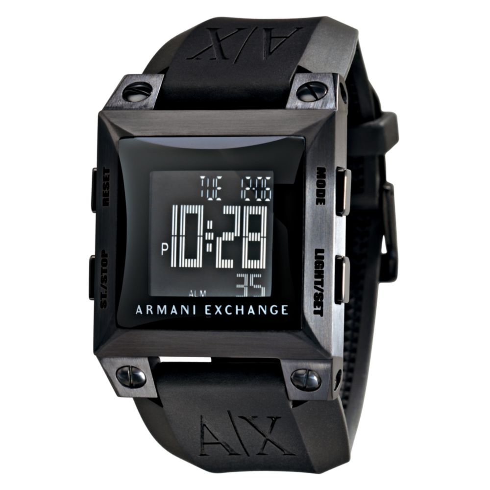 armani exchange men's black pu strap watch