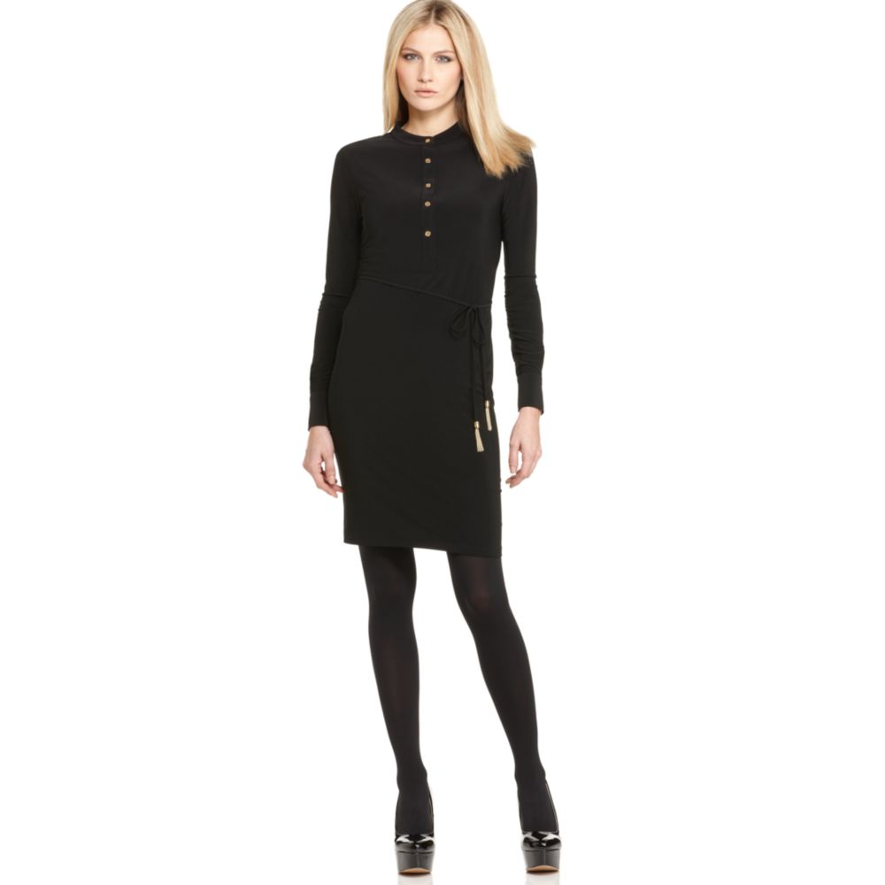calvin klein black dress with gold buttons