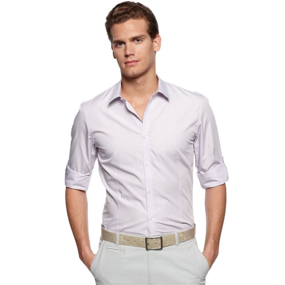 Calvin Klein Long Sleeve Roll Up Sleeve Shirt in White for Men | Lyst