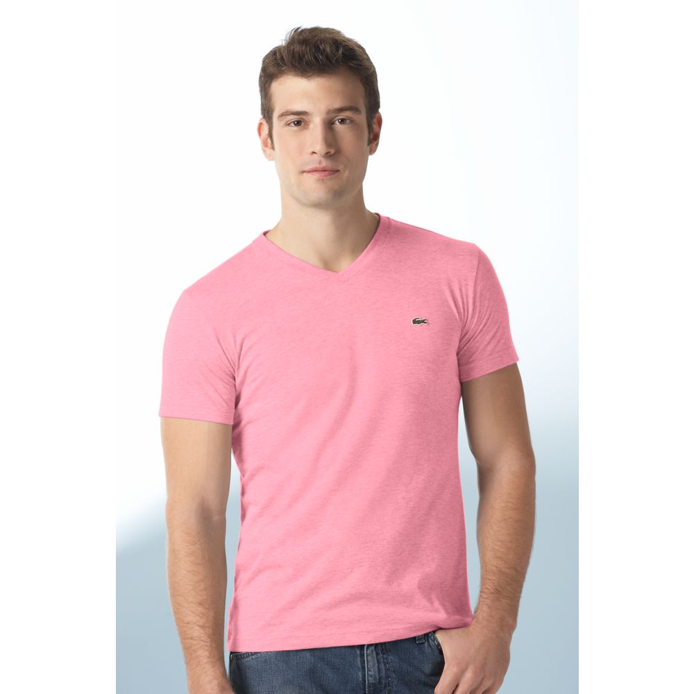 Lacoste Pima Cotton V Neck Tee Shirt in Vintage Pink (Pink) for Men - Lyst