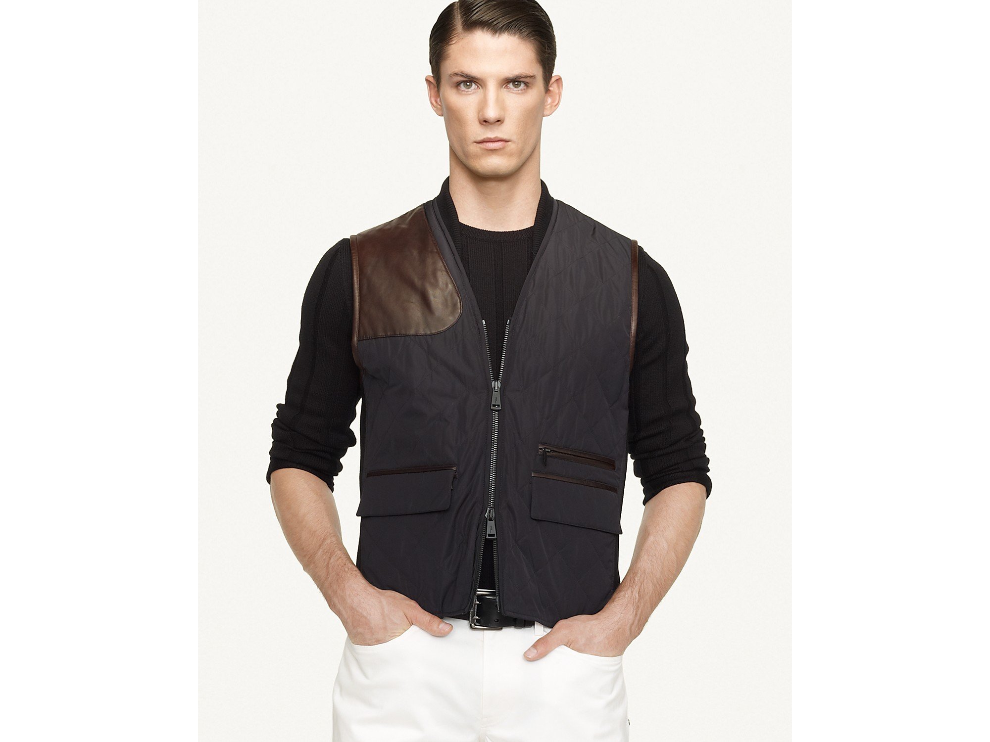 Lyst Ralph Lauren Black Label Quilted Microfiber Riding Vest in Black