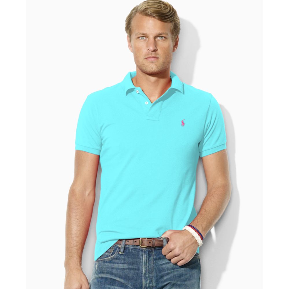 Ralph Lauren Slim Custom Fit Mesh Polo Shirt in Blue for Men | Lyst