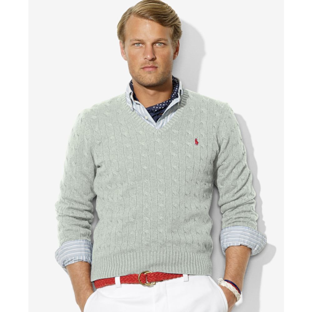 ralph lauren cable knit v neck sweater