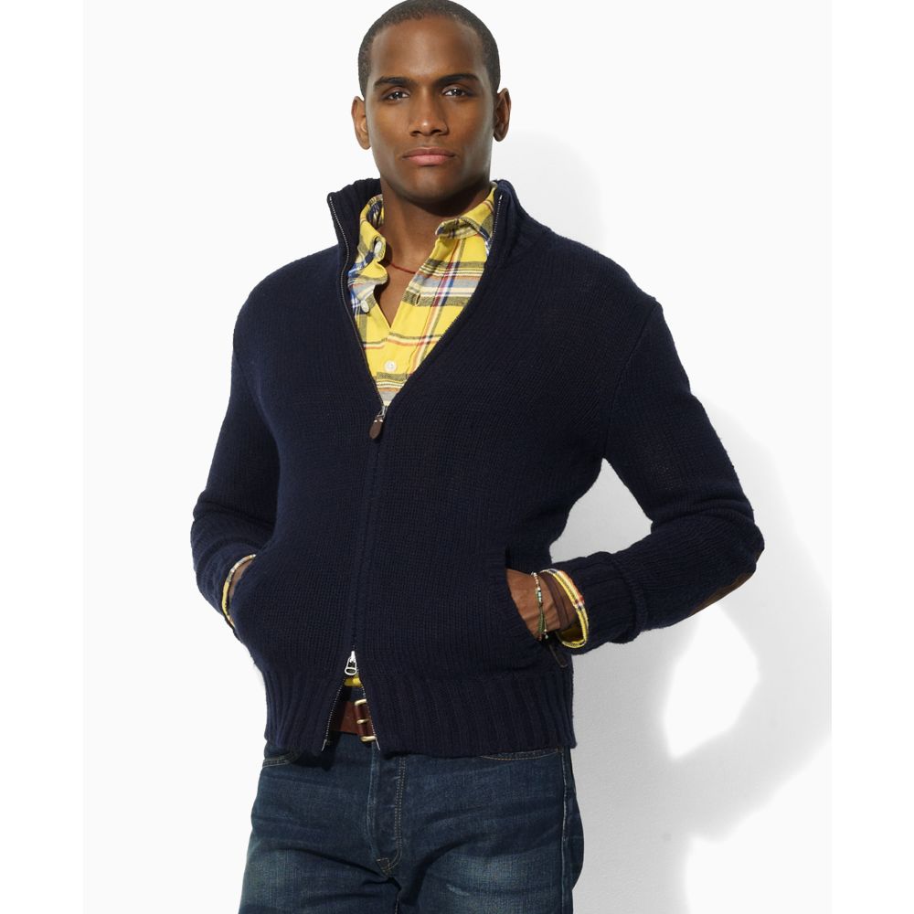 Download Ralph Lauren Full Zip Mock Neck Sweater in Navy (Blue) for ...