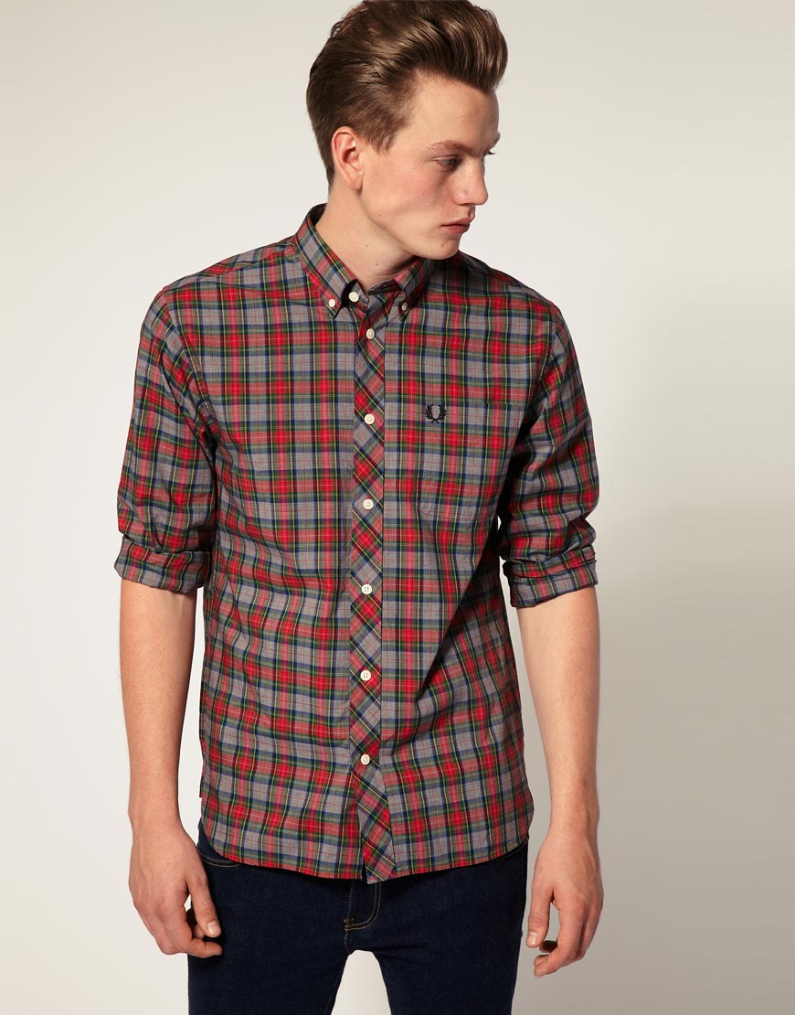 fred perry checked long sleeve shirt