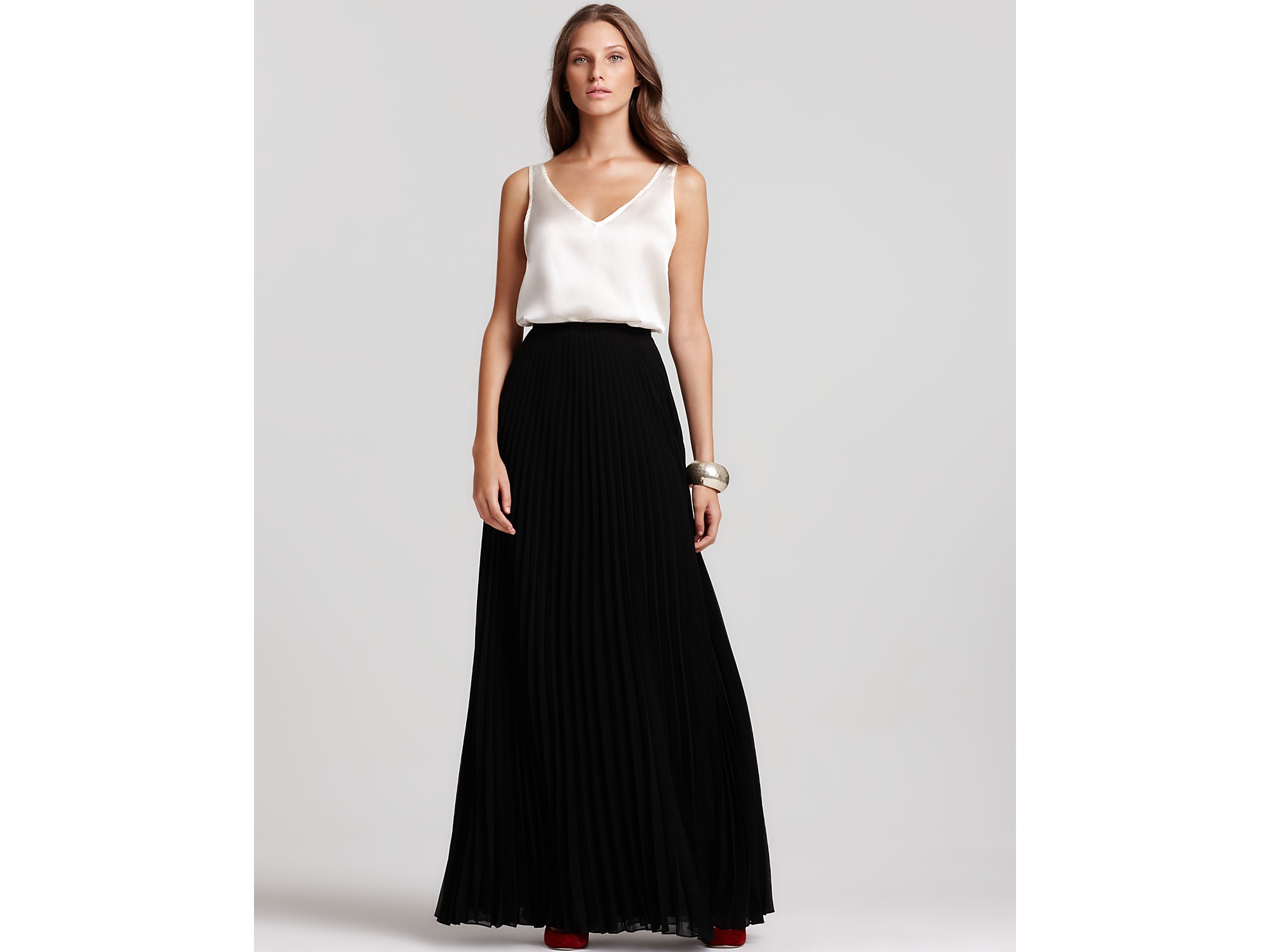 black pleated maxi skirts