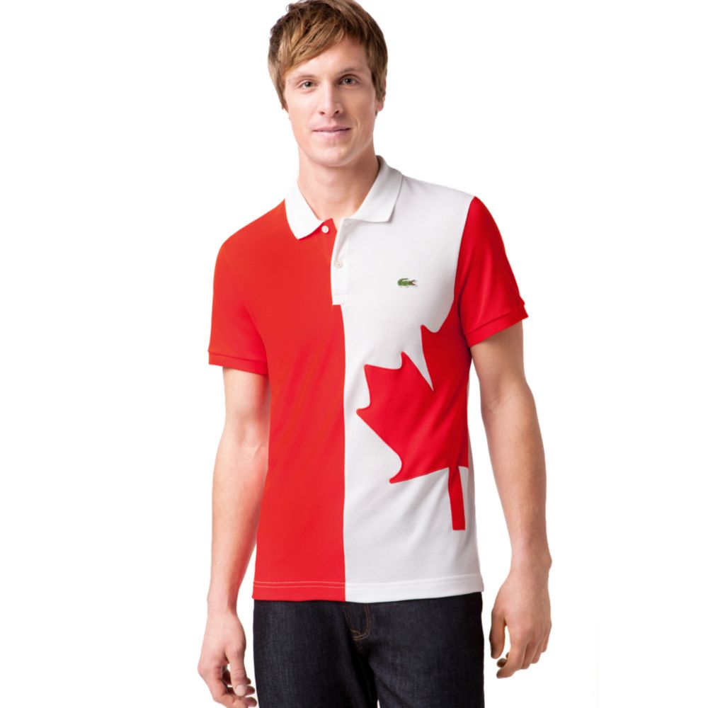 Lacoste Canada Flag Pique Polo Shirt in Red for Men | Lyst