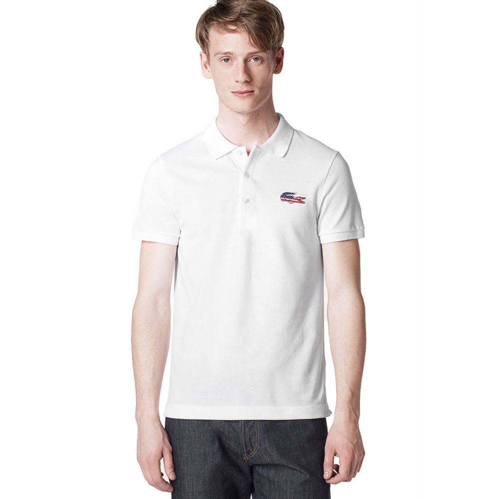 Lacoste USA Flag and Croc Pique Polo Shirt in White for Men - Lyst