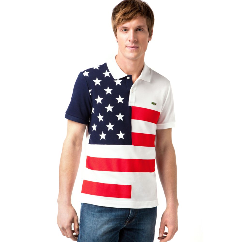 Lacoste Usa Flag Pique Polo Shirt in Blue for Men | Lyst